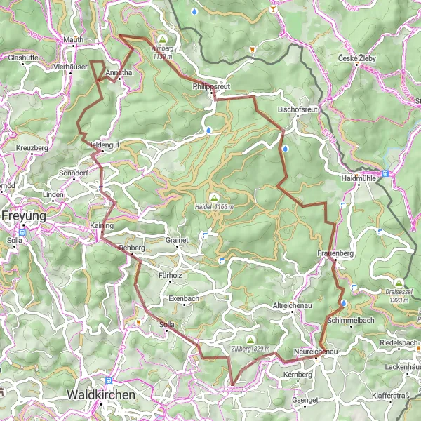 Map miniature of "Gravel Adventure Neureichenau" cycling inspiration in Niederbayern, Germany. Generated by Tarmacs.app cycling route planner