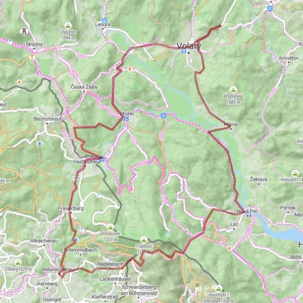 Map miniature of "The Bavarian Forest Gravel Adventure" cycling inspiration in Niederbayern, Germany. Generated by Tarmacs.app cycling route planner