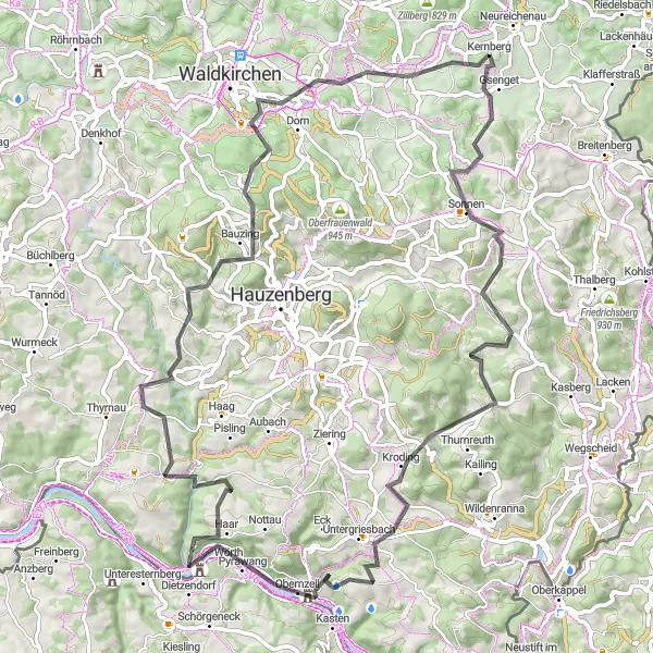 Map miniature of "Scenic Road Cycling Journey" cycling inspiration in Niederbayern, Germany. Generated by Tarmacs.app cycling route planner