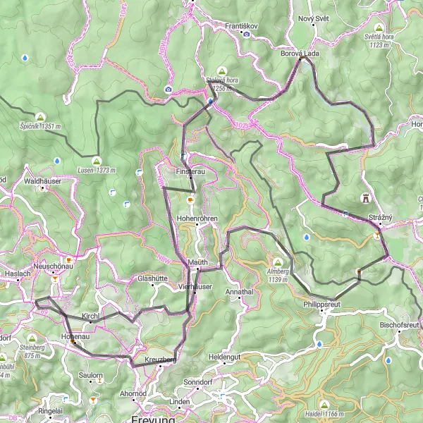 Map miniature of "Hidden Gems of Sumava" cycling inspiration in Niederbayern, Germany. Generated by Tarmacs.app cycling route planner