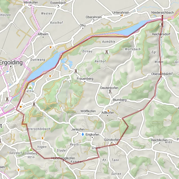 Karten-Miniaturansicht der Radinspiration "Gravelweg nach Hohe Bürg" in Niederbayern, Germany. Erstellt vom Tarmacs.app-Routenplaner für Radtouren