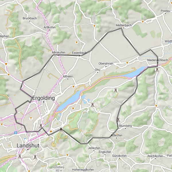 Karten-Miniaturansicht der Radinspiration "Radtour zum Galgenberg" in Niederbayern, Germany. Erstellt vom Tarmacs.app-Routenplaner für Radtouren
