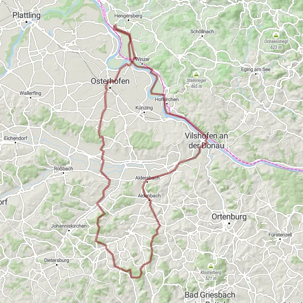 Map miniature of "Donau Valley Discovery" cycling inspiration in Niederbayern, Germany. Generated by Tarmacs.app cycling route planner