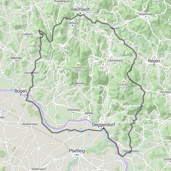 Map miniature of "The Ultimate Road Cycling Challenge" cycling inspiration in Niederbayern, Germany. Generated by Tarmacs.app cycling route planner