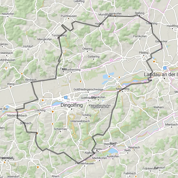 Karten-Miniaturansicht der Radinspiration "Historische Radtour von Rimbach nach Weigendorf" in Niederbayern, Germany. Erstellt vom Tarmacs.app-Routenplaner für Radtouren