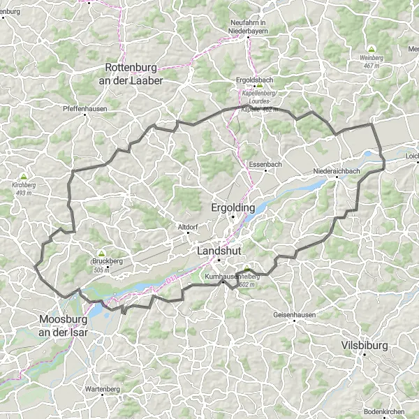 Map miniature of "The Ultimate Challenge: Niederviehbacherau" cycling inspiration in Niederbayern, Germany. Generated by Tarmacs.app cycling route planner