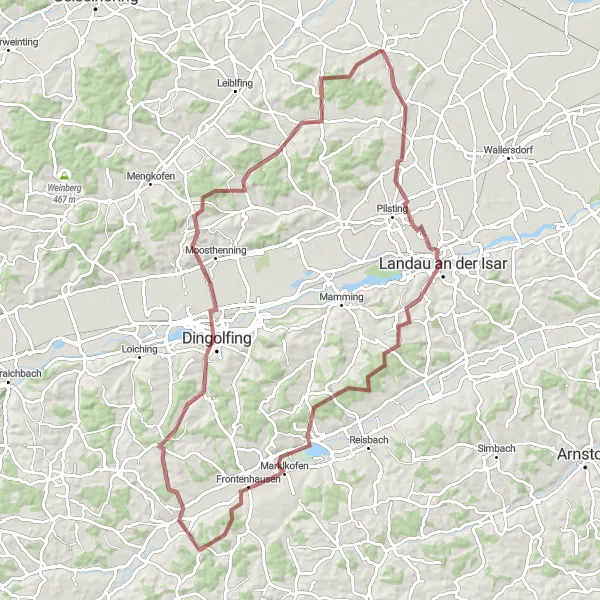 Map miniature of "The Gravel Adventure" cycling inspiration in Niederbayern, Germany. Generated by Tarmacs.app cycling route planner