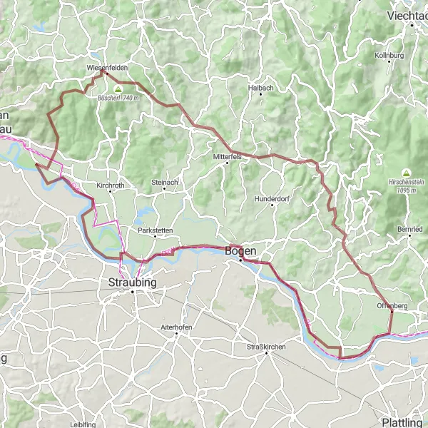 Karten-Miniaturansicht der Radinspiration "Abenteuerliche Gravel-Tour durch die Natur" in Niederbayern, Germany. Erstellt vom Tarmacs.app-Routenplaner für Radtouren