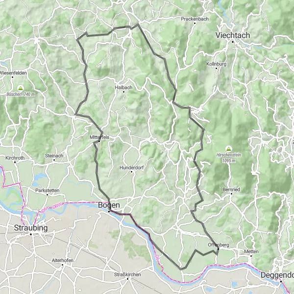 Map miniature of "Scenic Road Loop" cycling inspiration in Niederbayern, Germany. Generated by Tarmacs.app cycling route planner