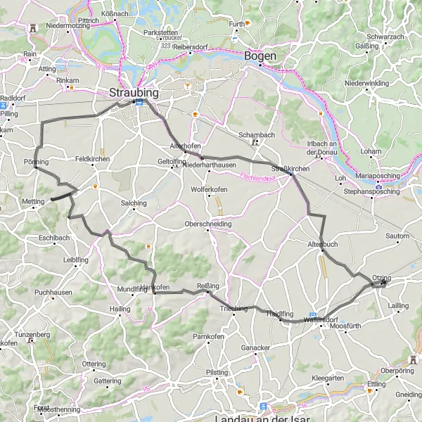 Karten-Miniaturansicht der Radinspiration "Haidenkofen und Straßkirchen Rundfahrt" in Niederbayern, Germany. Erstellt vom Tarmacs.app-Routenplaner für Radtouren