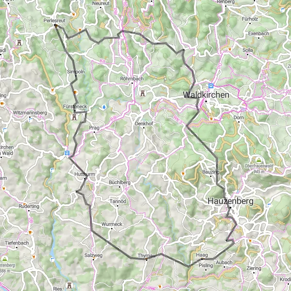 Map miniature of "Challenging Road Adventure" cycling inspiration in Niederbayern, Germany. Generated by Tarmacs.app cycling route planner