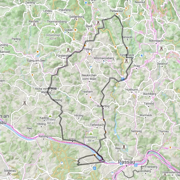 Map miniature of "Scenic Road Tour to Fürsteneck" cycling inspiration in Niederbayern, Germany. Generated by Tarmacs.app cycling route planner