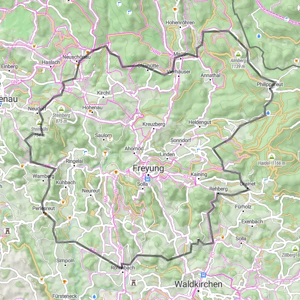 Map miniature of "Mountainous Adventure to Röhrnbach" cycling inspiration in Niederbayern, Germany. Generated by Tarmacs.app cycling route planner