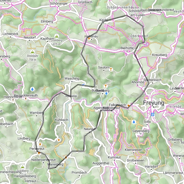 Map miniature of "Lindberg Round-Trip" cycling inspiration in Niederbayern, Germany. Generated by Tarmacs.app cycling route planner