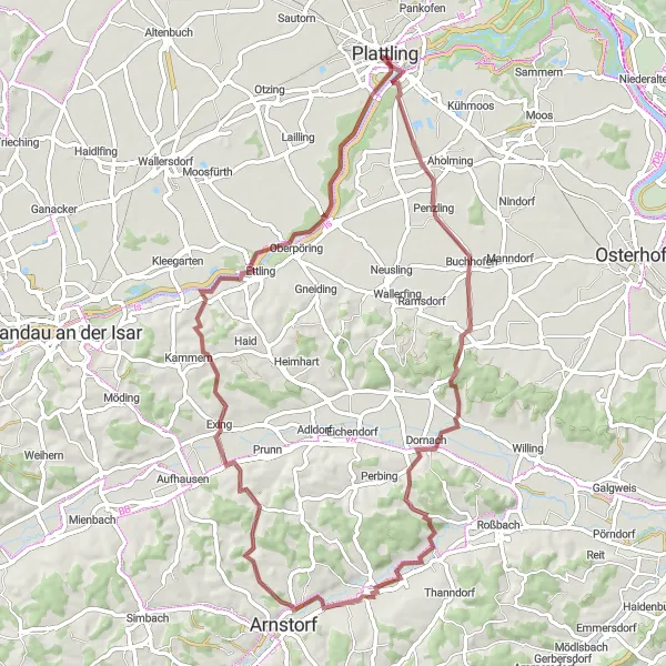 Map miniature of "Scenic Adventure in Niederbayern" cycling inspiration in Niederbayern, Germany. Generated by Tarmacs.app cycling route planner