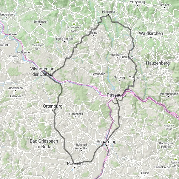 Karten-Miniaturansicht der Radinspiration "Radtour entlang der Donau und durch den Bayerischen Wald" in Niederbayern, Germany. Erstellt vom Tarmacs.app-Routenplaner für Radtouren