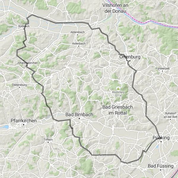 Karten-Miniaturansicht der Radinspiration "Hügelland Rundfahrt durch Niederbayern" in Niederbayern, Germany. Erstellt vom Tarmacs.app-Routenplaner für Radtouren