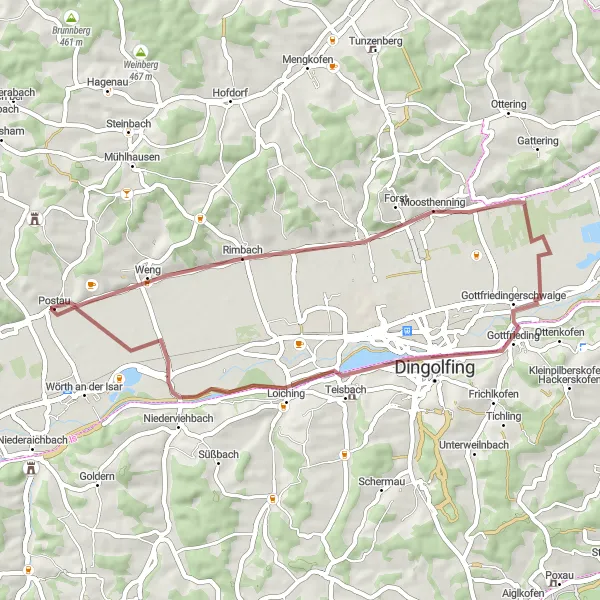 Map miniature of "Countryside Explorer 41" cycling inspiration in Niederbayern, Germany. Generated by Tarmacs.app cycling route planner