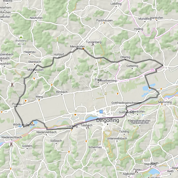 Karten-Miniaturansicht der Radinspiration "Entlang des Wörth an der Isar" in Niederbayern, Germany. Erstellt vom Tarmacs.app-Routenplaner für Radtouren