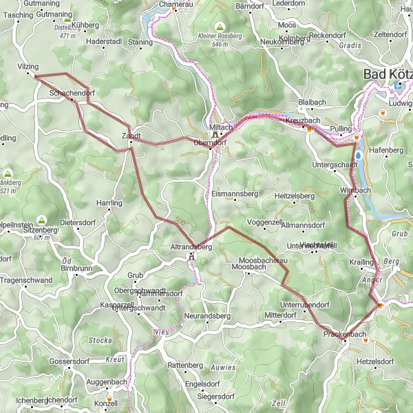 Map miniature of "The Prackenbach Gravel Delight" cycling inspiration in Niederbayern, Germany. Generated by Tarmacs.app cycling route planner