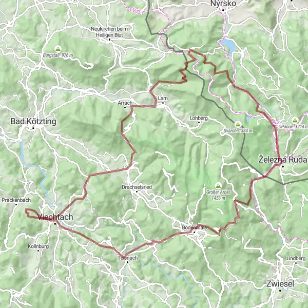 Map miniature of "The Escapade of Southern Bavarian Gravel" cycling inspiration in Niederbayern, Germany. Generated by Tarmacs.app cycling route planner