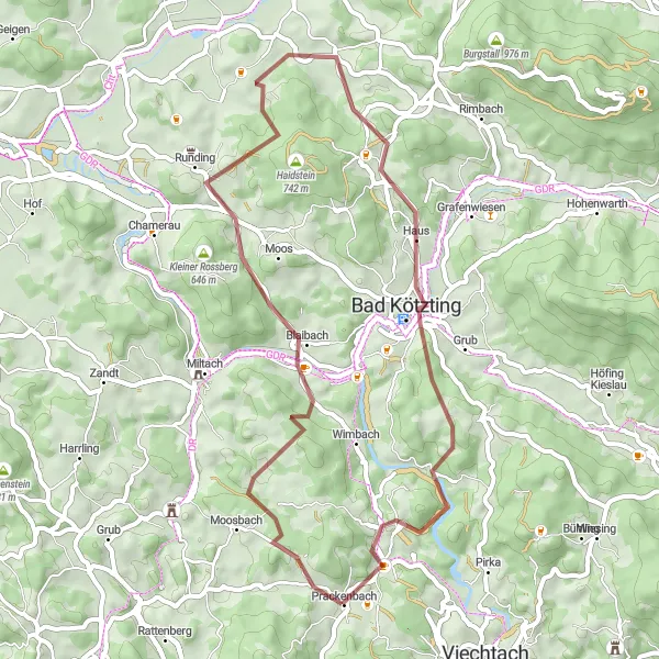 Map miniature of "The Cycling Odyssey to Bad Kötzting" cycling inspiration in Niederbayern, Germany. Generated by Tarmacs.app cycling route planner