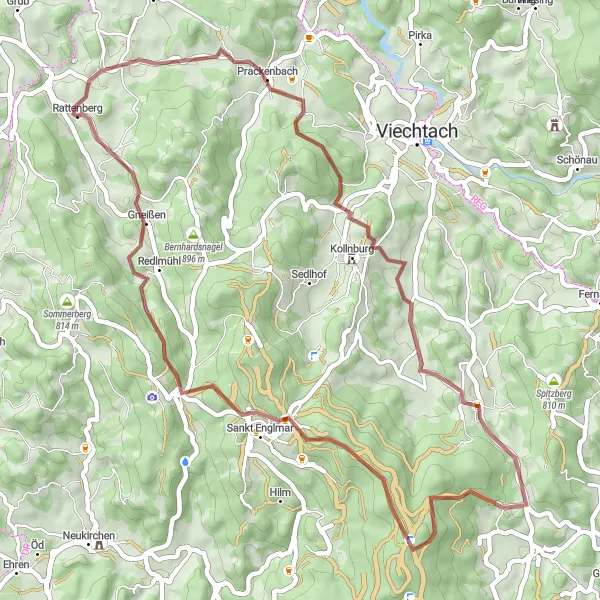 Karten-Miniaturansicht der Radinspiration "Rattenberg - Durch den Bayerischen Wald" in Niederbayern, Germany. Erstellt vom Tarmacs.app-Routenplaner für Radtouren