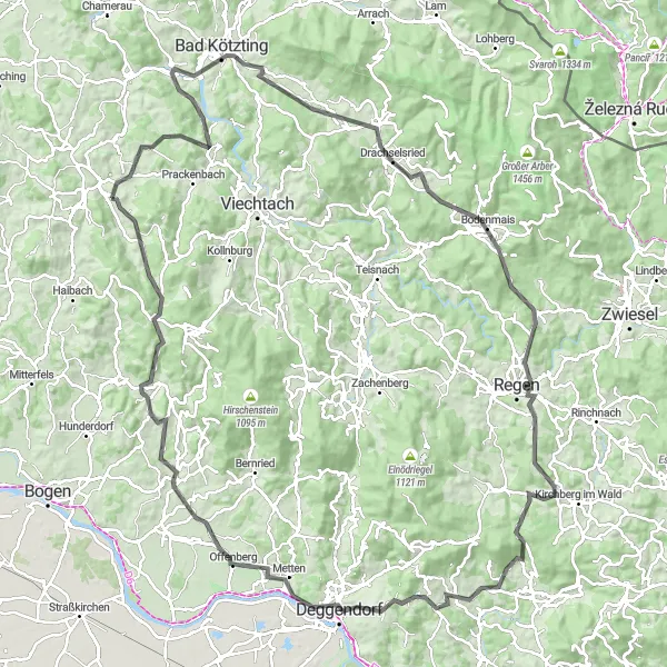 Karten-Miniaturansicht der Radinspiration "Blaibach und Deggendorf Rundtour" in Niederbayern, Germany. Erstellt vom Tarmacs.app-Routenplaner für Radtouren
