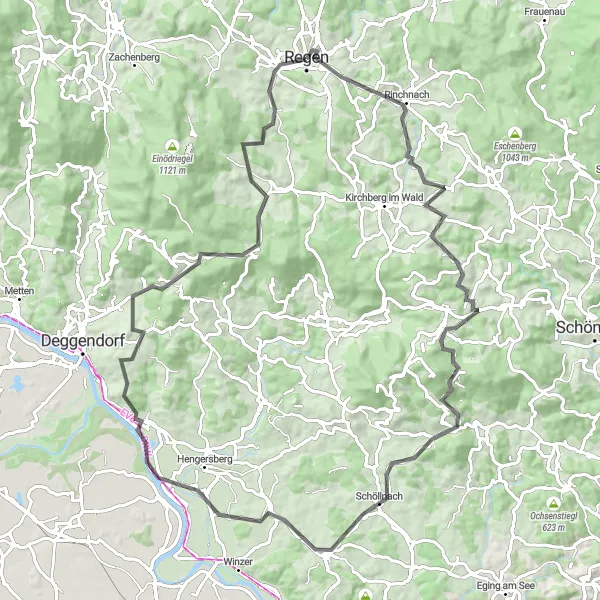 Map miniature of "The Great Plateau Tour" cycling inspiration in Niederbayern, Germany. Generated by Tarmacs.app cycling route planner