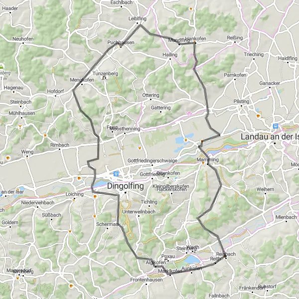 Map miniature of "Marklkofen Loop" cycling inspiration in Niederbayern, Germany. Generated by Tarmacs.app cycling route planner