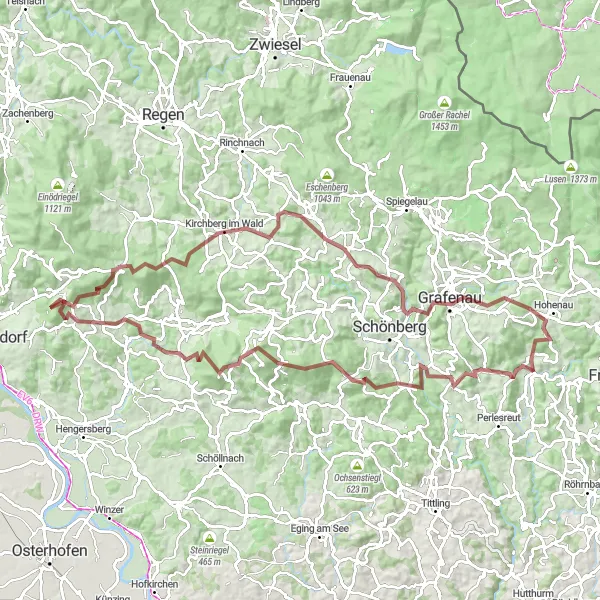 Karten-Miniaturansicht der Radinspiration "Gravel-Tour um Ringelai" in Niederbayern, Germany. Erstellt vom Tarmacs.app-Routenplaner für Radtouren