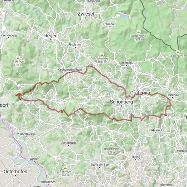 Map miniature of "The Gravel Adventure" cycling inspiration in Niederbayern, Germany. Generated by Tarmacs.app cycling route planner