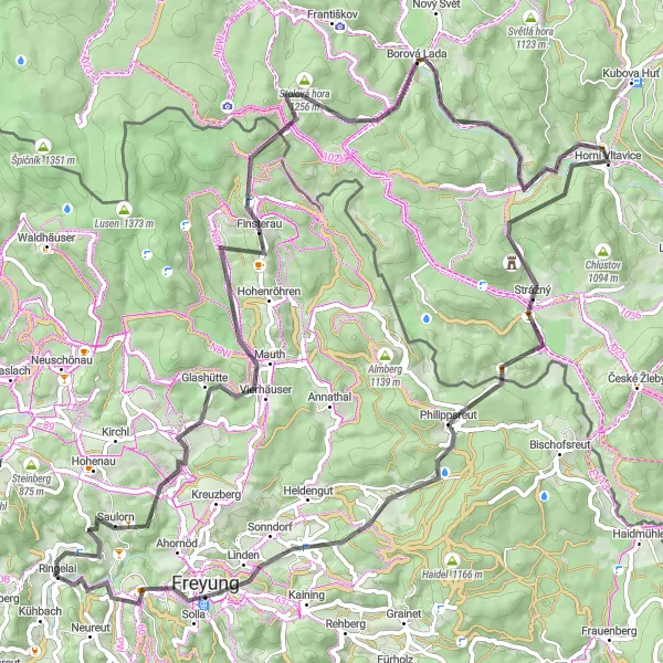 Karten-Miniaturansicht der Radinspiration "Road-Tour durch die Natur um Ringelai" in Niederbayern, Germany. Erstellt vom Tarmacs.app-Routenplaner für Radtouren