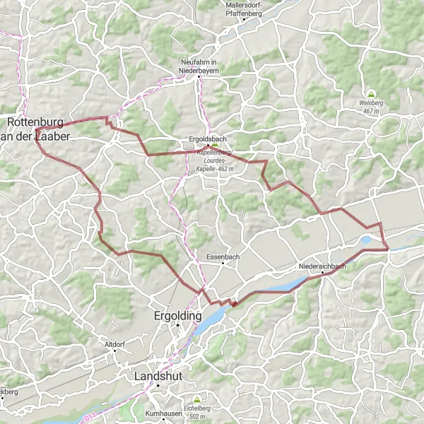 Karten-Miniaturansicht der Radinspiration "Gravel-Tour nach Postau" in Niederbayern, Germany. Erstellt vom Tarmacs.app-Routenplaner für Radtouren