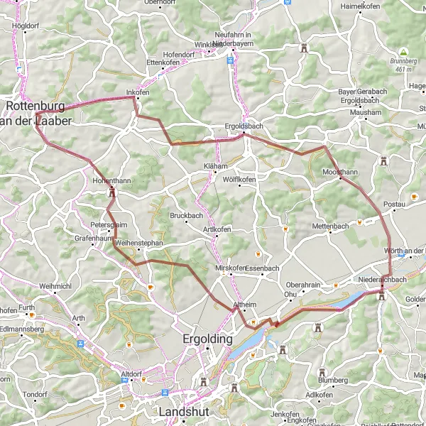 Karten-Miniaturansicht der Radinspiration "Bavarian Hills Loop" in Niederbayern, Germany. Erstellt vom Tarmacs.app-Routenplaner für Radtouren