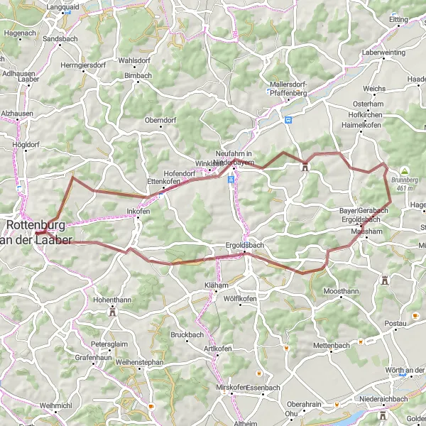 Karten-Miniaturansicht der Radinspiration "Rottenburg Rundweg" in Niederbayern, Germany. Erstellt vom Tarmacs.app-Routenplaner für Radtouren
