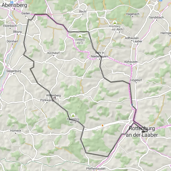 Karten-Miniaturansicht der Radinspiration "Radrundweg nach Niederhatzkofen" in Niederbayern, Germany. Erstellt vom Tarmacs.app-Routenplaner für Radtouren