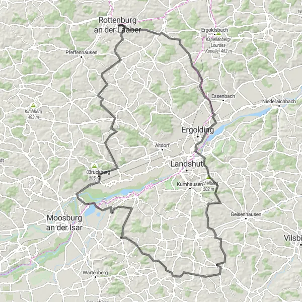 Karten-Miniaturansicht der Radinspiration "Radtour durch Baierbach und Riederberg" in Niederbayern, Germany. Erstellt vom Tarmacs.app-Routenplaner für Radtouren