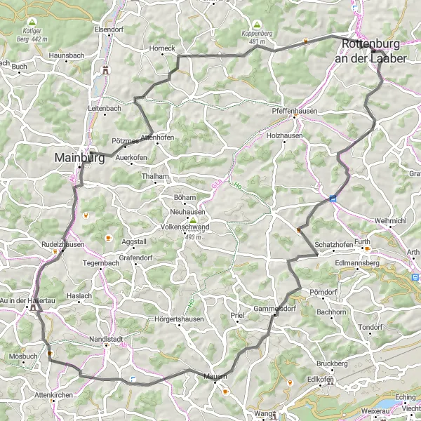 Karten-Miniaturansicht der Radinspiration "Rundkurs Richtung Osten" in Niederbayern, Germany. Erstellt vom Tarmacs.app-Routenplaner für Radtouren