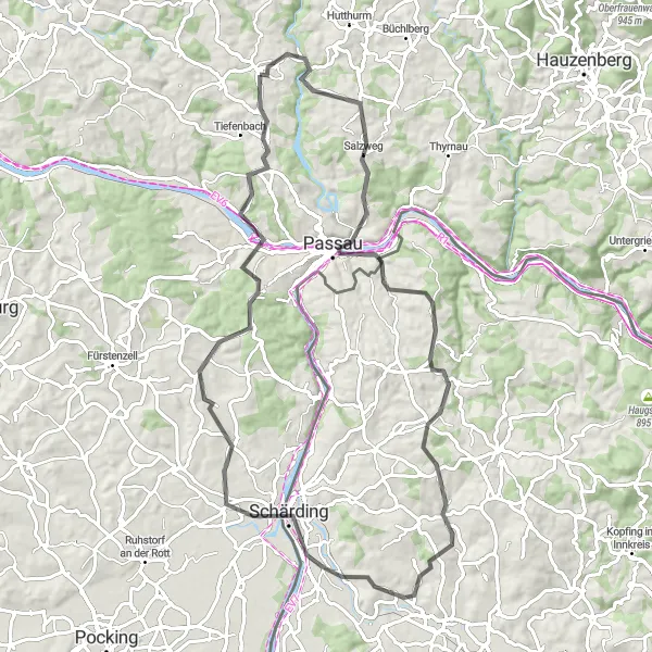 Map miniature of "Wetterpilz Road Challenge" cycling inspiration in Niederbayern, Germany. Generated by Tarmacs.app cycling route planner