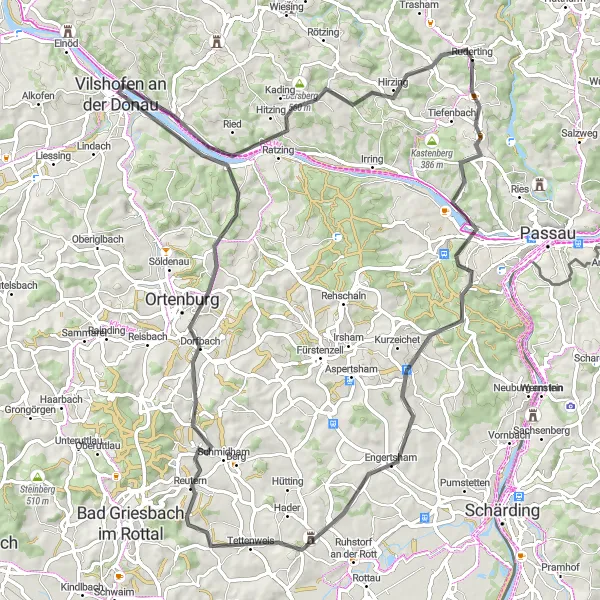 Karten-Miniaturansicht der Radinspiration "Donau Panorama Tour" in Niederbayern, Germany. Erstellt vom Tarmacs.app-Routenplaner für Radtouren