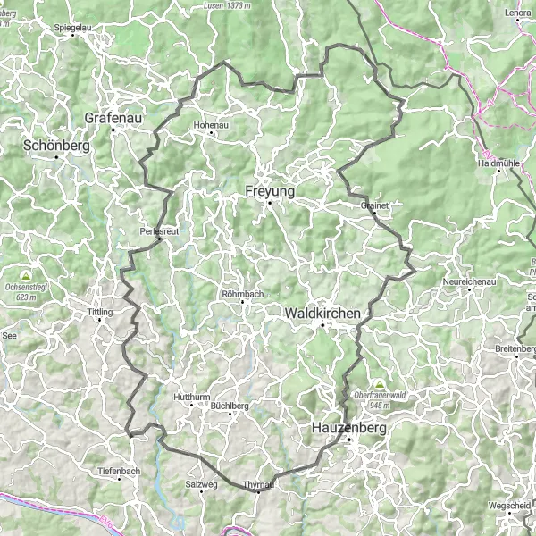 Map miniature of "The Ultimate Road Cycling Challenge" cycling inspiration in Niederbayern, Germany. Generated by Tarmacs.app cycling route planner