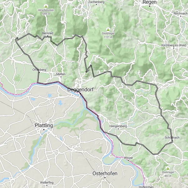 Map miniature of "Bernried – Countryside Exploration" cycling inspiration in Niederbayern, Germany. Generated by Tarmacs.app cycling route planner