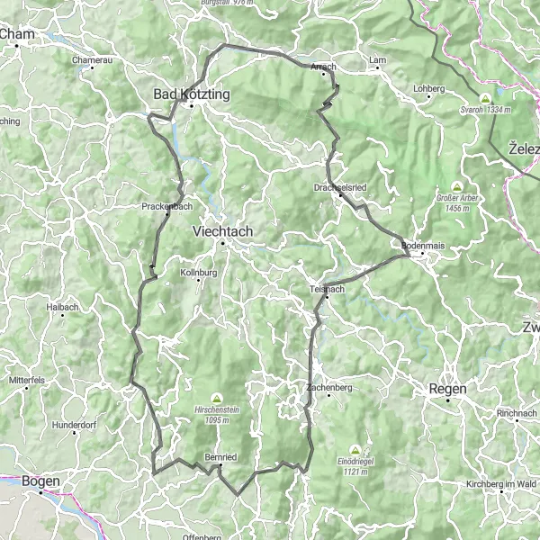 Map miniature of "Perasdorf – Majestic Scenic Route" cycling inspiration in Niederbayern, Germany. Generated by Tarmacs.app cycling route planner