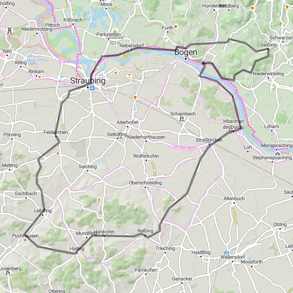 Map miniature of "Bogenberg Adventure Loop" cycling inspiration in Niederbayern, Germany. Generated by Tarmacs.app cycling route planner