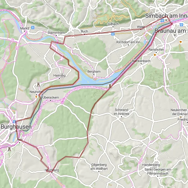 Karten-Miniaturansicht der Radinspiration "Fürstenstraße und Inn Radweg" in Niederbayern, Germany. Erstellt vom Tarmacs.app-Routenplaner für Radtouren