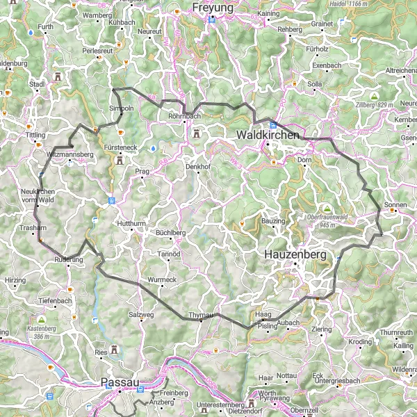 Map miniature of "Panoramic Tour of Lush Landscapes" cycling inspiration in Niederbayern, Germany. Generated by Tarmacs.app cycling route planner