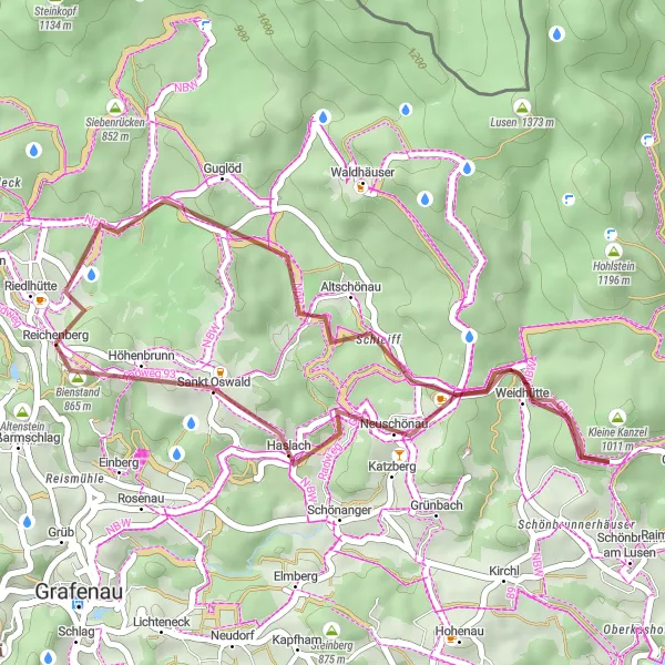 Map miniature of "Altschönau Circular Gravel Ride" cycling inspiration in Niederbayern, Germany. Generated by Tarmacs.app cycling route planner