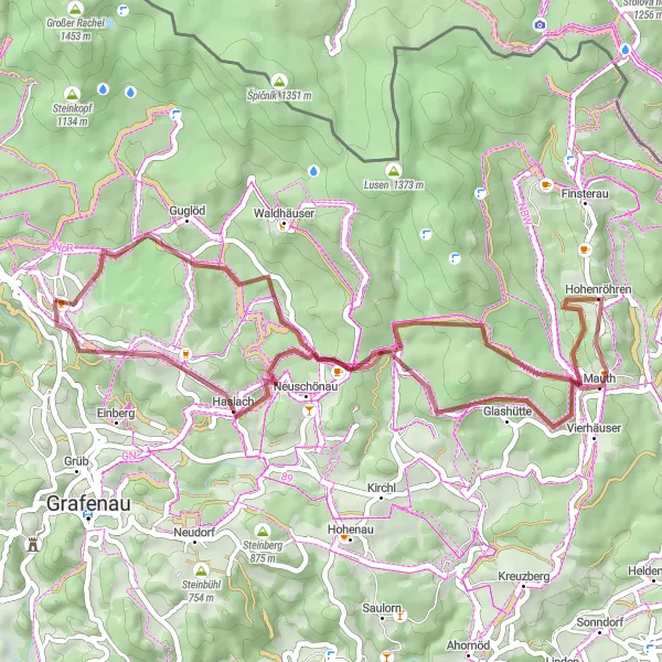 Map miniature of "Gravel Adventure in the Bavarian Forest" cycling inspiration in Niederbayern, Germany. Generated by Tarmacs.app cycling route planner