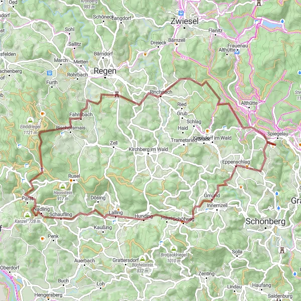 Map miniature of "Gravel Adventure through Bavarian Forest" cycling inspiration in Niederbayern, Germany. Generated by Tarmacs.app cycling route planner